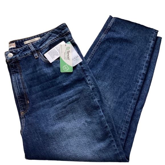 Guess Denim - Guess Womens High-Rise Frayed Mom Blue Jeans 34R